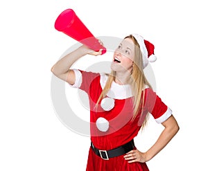 Christmas woman yell with shout megaphone