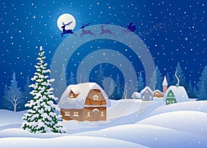 Christmas wonderland snowy night village