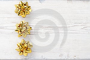 Christmas Wooden Background, Bow Golden Stars Decoration