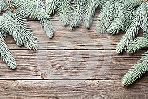 Christmas wooden background with fir tree