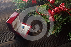 Christmas wooden background with fir tree.