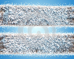 Christmas wooden background with snow. View with copy space
