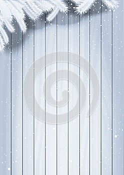 Christmas Wooden Background With White Fir Branches