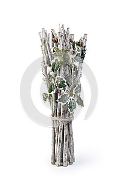 Christmas wooden branches decorative element isolated on white background, Clipping path included