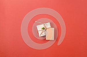 Christmas wrapping background with gift boxes in craft paper