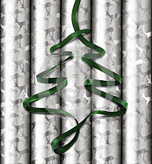 Christmas Wrapping Paper with Green ribbon on top