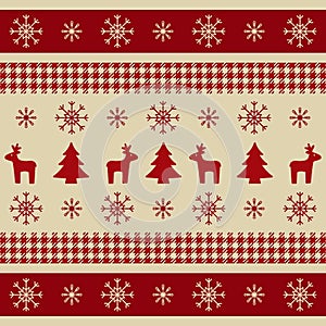 Christmas wrapping paper with reindeers, xmas trees and snowflakes. Bright Christmas texture for wallpaper, web banner, print. Win