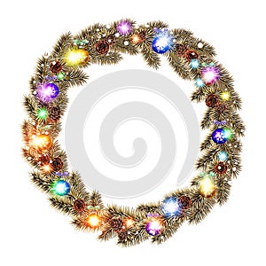 Christmas Wreath, balls isolated. white background. snow. light vector