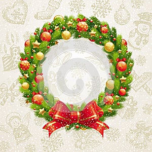 Christmas wreath with bow & baubles