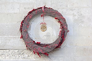 Christmas wreath on the brick wall