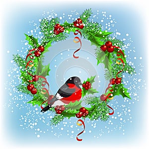 Christmas wreath with bullfinch