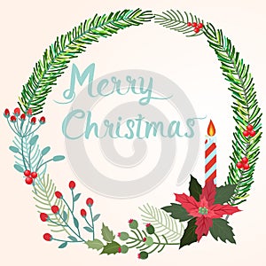 Christmas wreath with candle vector design.