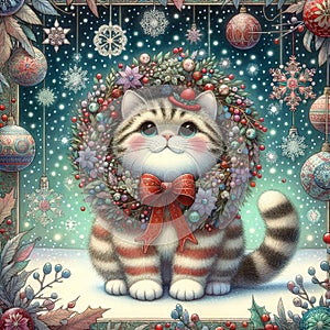 Christmas wreath, Cat, AI