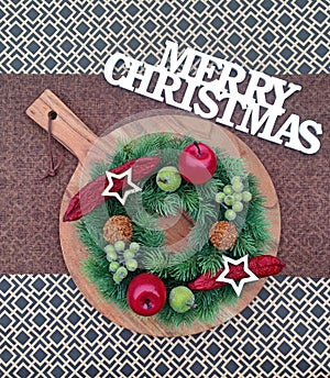 A Christmas wreath with colorful decorations