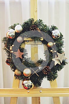 Christmas wreath decorated with toys