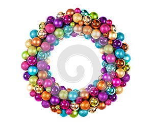 Christmas wreath with decoration balls isolated on white