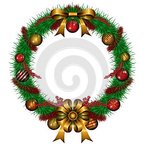 Christmas wreath decoration with bauble and gold bouquet ribbon