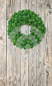 Christmas wreath decoration wooden background