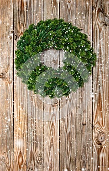 Christmas wreath decoration wooden background dark vintage