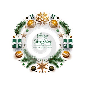 Christmas wreath design with festive Christmas decoration ornaments and objects