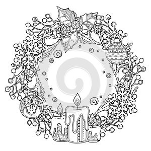 Christmas wreath in doodle style