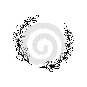 Christmas wreath in doodle style on white background. Xmas frame vector illustration. Holiday winter design.
