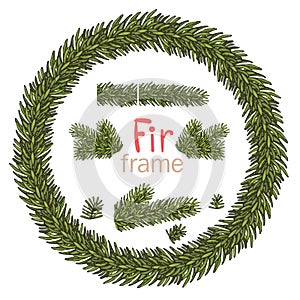 Christmas wreath with fir beuncher on white background. Xmas decorations. Vector eps10 illustration