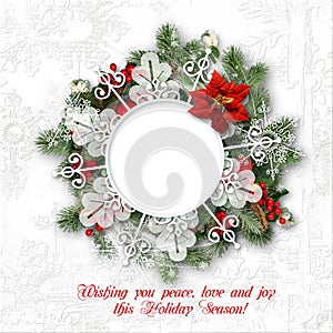 Christmas wreath frame on a white original background photo
