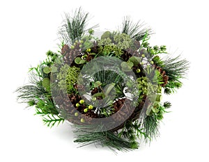 Christmas wreath from Green pine wreath with cones isolated on a white background . It is the basis for making a
