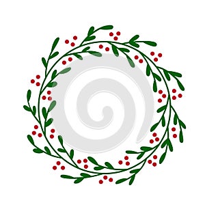 Christmas wreath. Hand drawn vector round frame for invitations, postcards, posters and more. Vector illustration