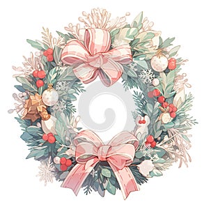 Christmas wreath. Hand drawn watercolor illustration for your design.Ai generated