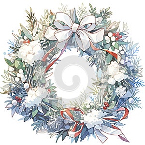 Christmas wreath. Hand drawn watercolor illustration for your design.Ai generated