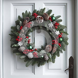 Christmas wreath hanging on the door.