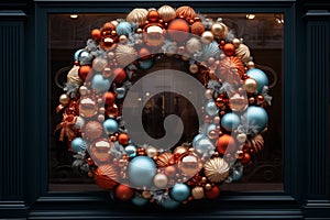 Christmas wreath hanging in window