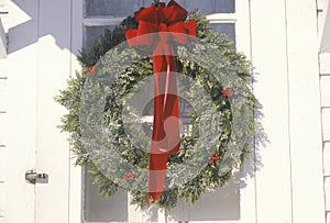 Christmas Wreath Hung on Door, Woodstock, New York