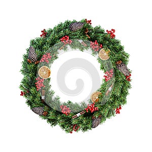 Christmas wreath isolated on white background. Christmas decoration. 3D render.