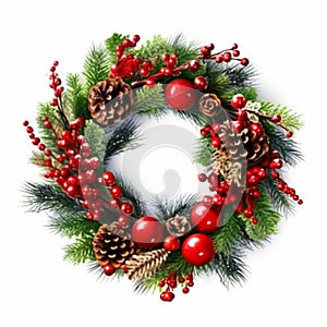Christmas wreath isolated on white background, holiday decoration, post-processed, generative ai