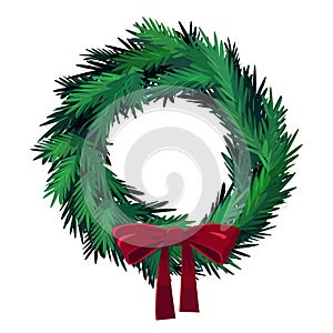 Christmas Wreath isolated on white cartoon illustartion