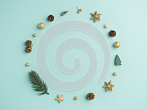 Christmas wreath on light blue background