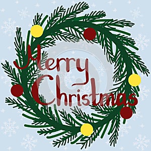 Christmas wreath with Merry Christmas isolated white background
