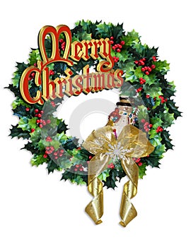 Christmas Wreath with `Merry Christmas` Text