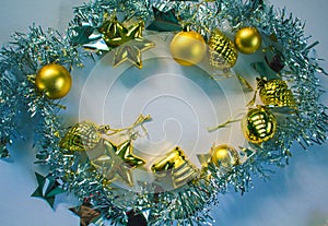 Christmas wreath. New Year or Christmas flat lay photo background for poster, greeting card, banner template.