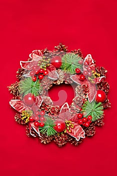 Christmas wreath new year isolated on red background