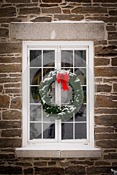 Christmas Wreath on Old Window Pane