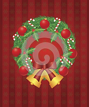 Christmas Wreath with Ornaments Bells Candy Cane