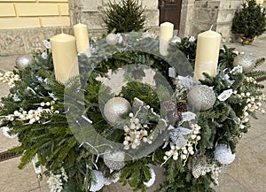 Christmas wreath outdoor in front of the church