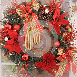 Christmas Wreath with Poinsettia Flowers