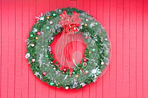 Christmas Wreath on red