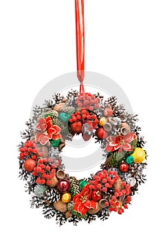 Christmas wreath with red baubles