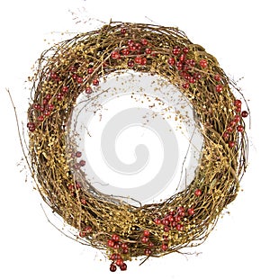 Christmas wreath of red berries and vines isolated